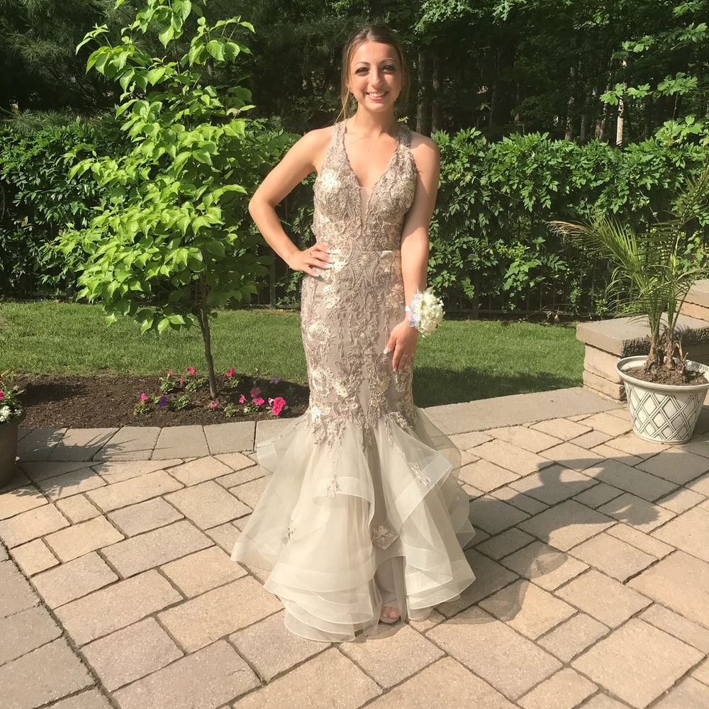 Morilee Tan/Gold Prom Dress Size 00